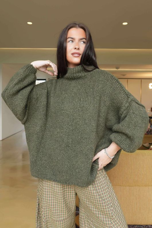 Big Softie Funnel Grunge Knit Khaki /7=